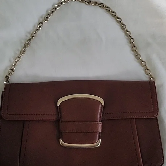 Banana Republic EUC Brown Maroon Chain Leather Shoulder Bag Clutch Flap Closure - Picture 13 of 14